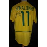 BRAZIL 2002 WORLD CUP WINNERS REPLICA SHIRT AUTOGRAPHED BY RONALDINHO