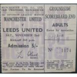 1968-69 MANCHESTER UNITED V LEEDS UNITED TICKET Ref DER