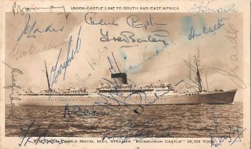 CRICKET - 1956 MCC TOUR TO SOUTH AFRICA AUTOGRAPHED POSTCARD