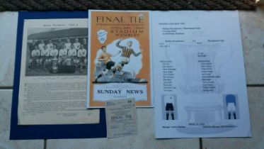 FA CUP FINAL 1926 BOLTON WANDERERS V MANCHESTER CITY REPRINT PROGRAMME & TICKET + MATCH REPORT