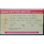 1990-91 MANCHESTER UNITED V QUEENS PARK RANGERS FA CUP 3RD ROUND TICKET