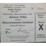 1970 ASTON VILLA V MANCHESTER UNITED LEAGUE CUP SEMI-FINAL