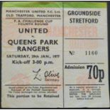 1976-77 MANCHESTER UNITED V QUEENS PARK RANGERS FA CUP TICKET