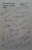 CRICKET GLOUCESTERSHIRE CIRCA EARLY 1980'S OFFICIAL AUTOGRAPH SHEET