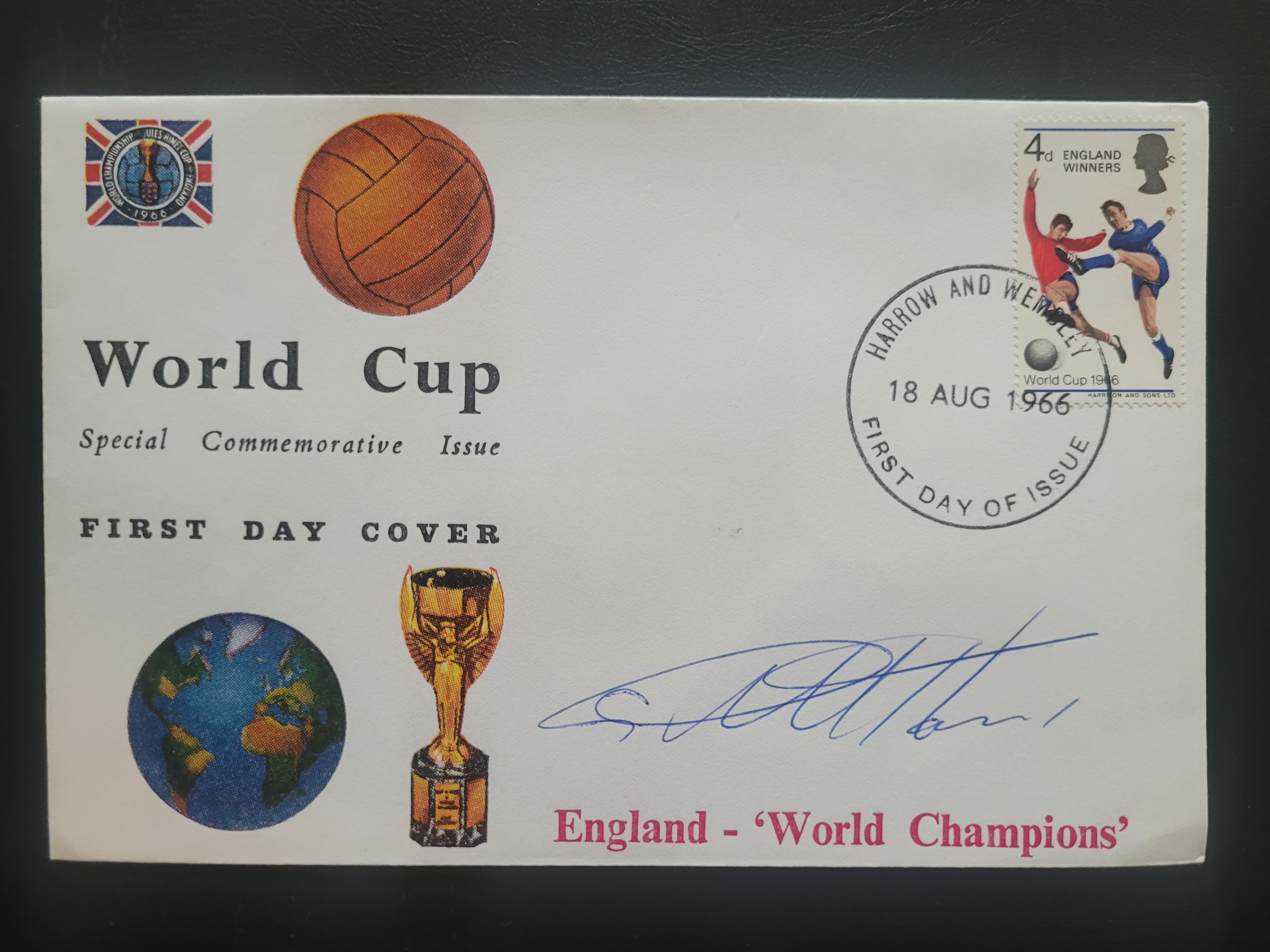 1966 WORLD CUP 1ST DAY COVER FRANKED HARROW & WEMBLEY AUTOGRAPHED BY GEOFF HURST
