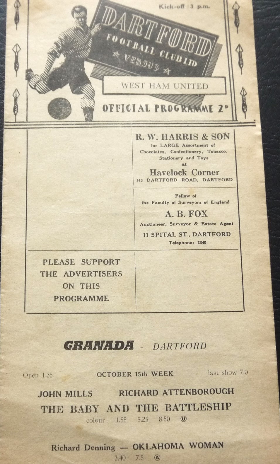 1956-57 DARTFORD V WEST HAM UNITED 'A' METROPOLITAN LGE