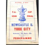 1955 FA CUP SEMI-FINAL REPLAY NEWCASTLE UNITED V YORK CITY PIRATE PROGRAMME