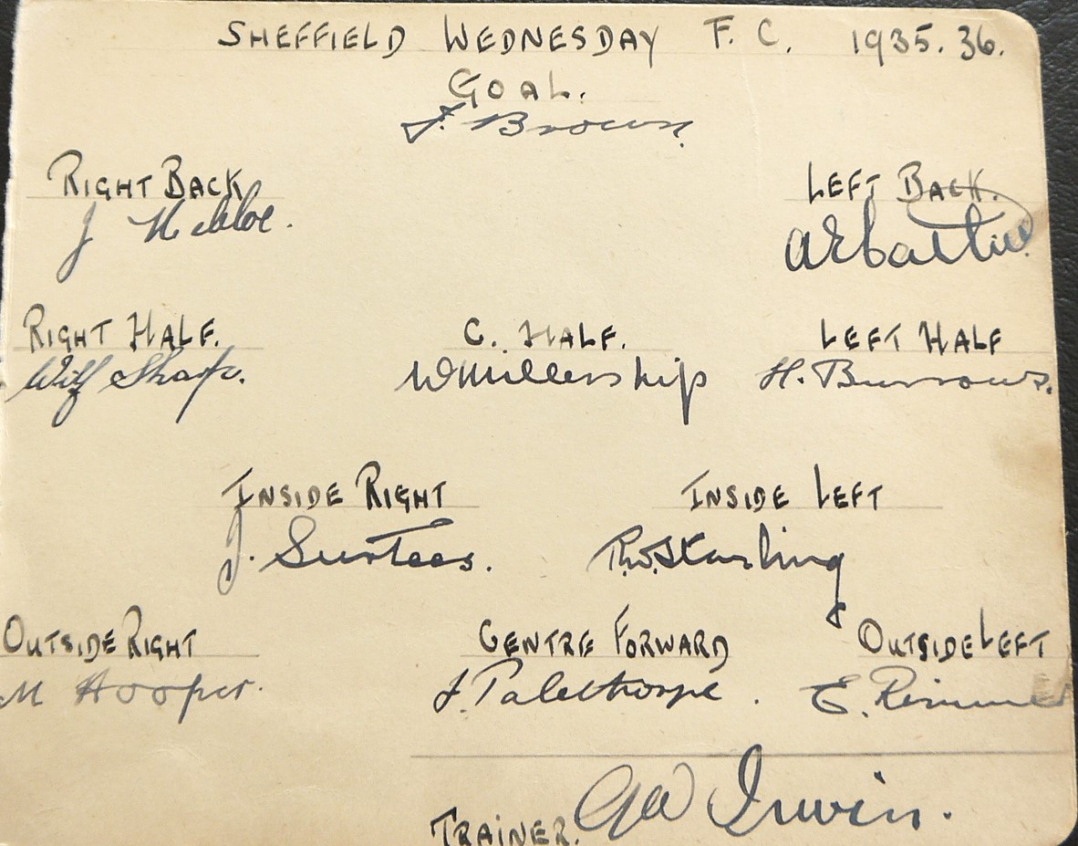 1935 SHEFFIELD WEDNESDAY FA CUP WINNERS AUTOGRAPH PAGE