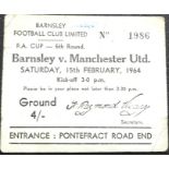 1963-64 BARNSLEY V MANCHESTER UNITED FA CUP 5TH ROUND TICKET