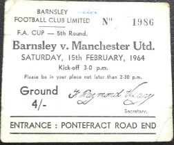 1963-64 BARNSLEY V MANCHESTER UNITED FA CUP 5TH ROUND TICKET
