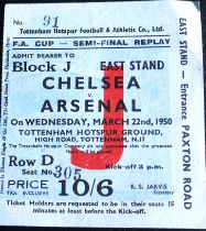 1950 FA CUP SEMI-FINAL REPLAY ARSENAL V CHELSEA TICKET