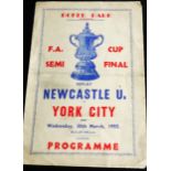 1955 FA CUP SEMI-FINAL NEWCASTLE UNITED V YORK CITY PIRATE PROGRAMME