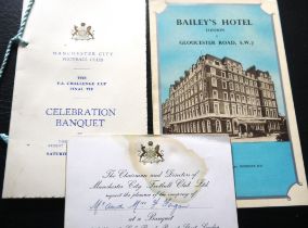 MANCHESTER CITY 1955 FA CUP FINAL MENU & INVITATION + AUTOGRAPHED HOTEL BOOKLET