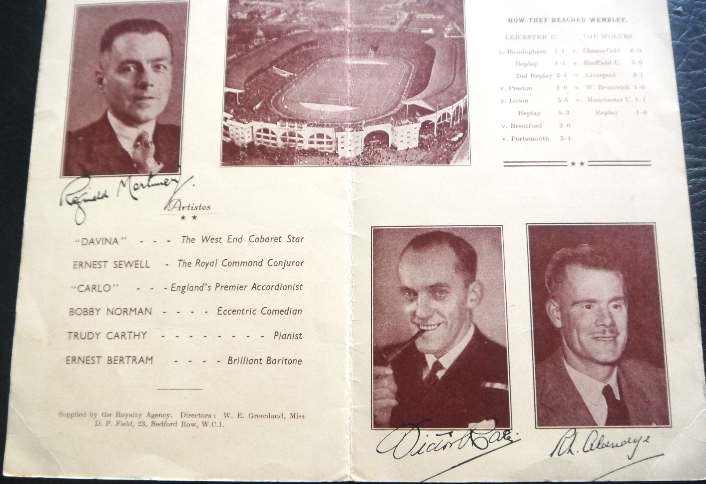 1949 FA CUP FINAL EVE OF THE FINAL RALLY PROGRAMME AUTOGRAPHED BY REFEREE & LINESMAN - Image 2 of 2