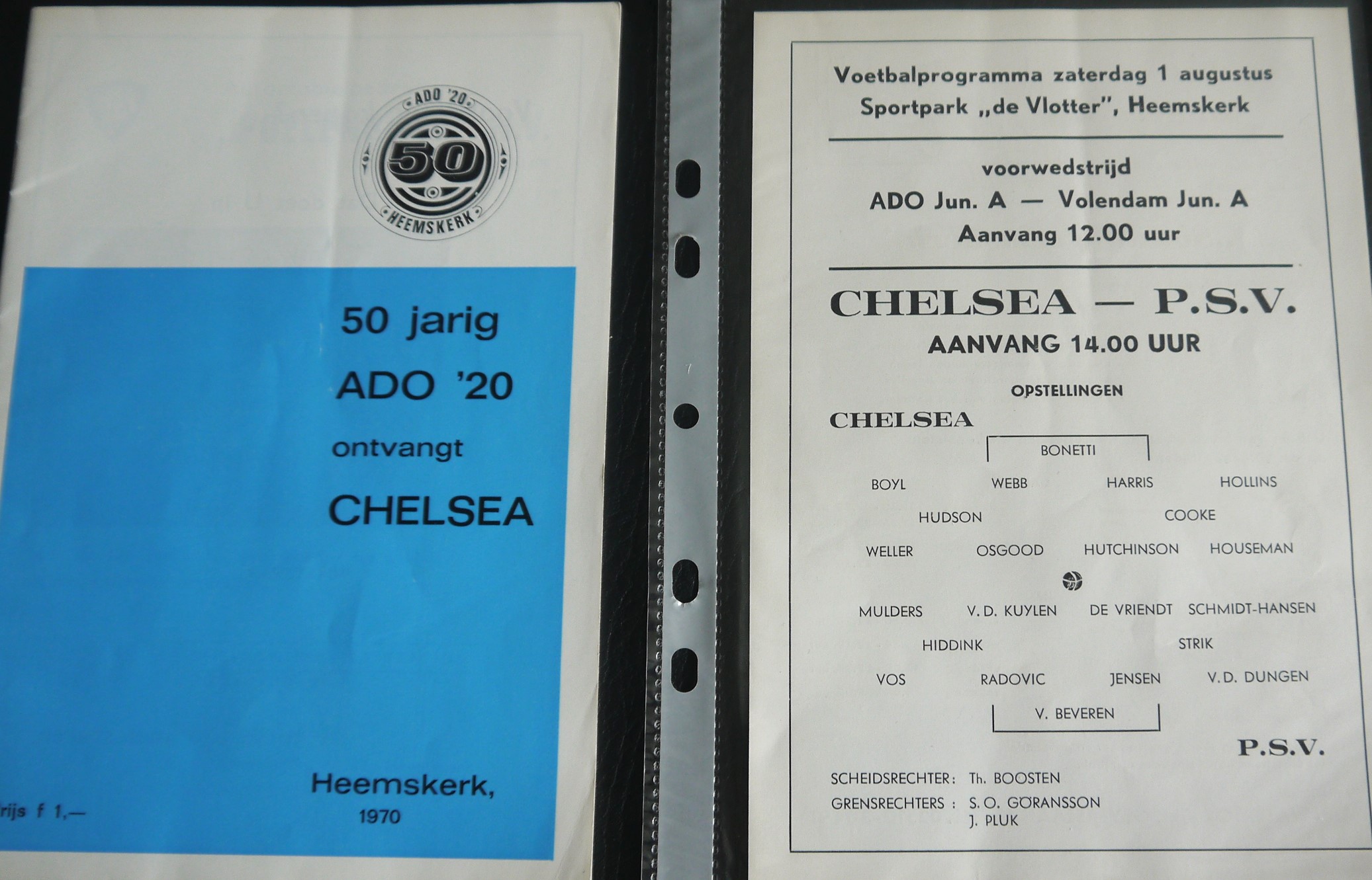 1970 CHELSEA HOLLAND TOUR PROGRAMME & TEAM SHEET FOR P.S.V GAME