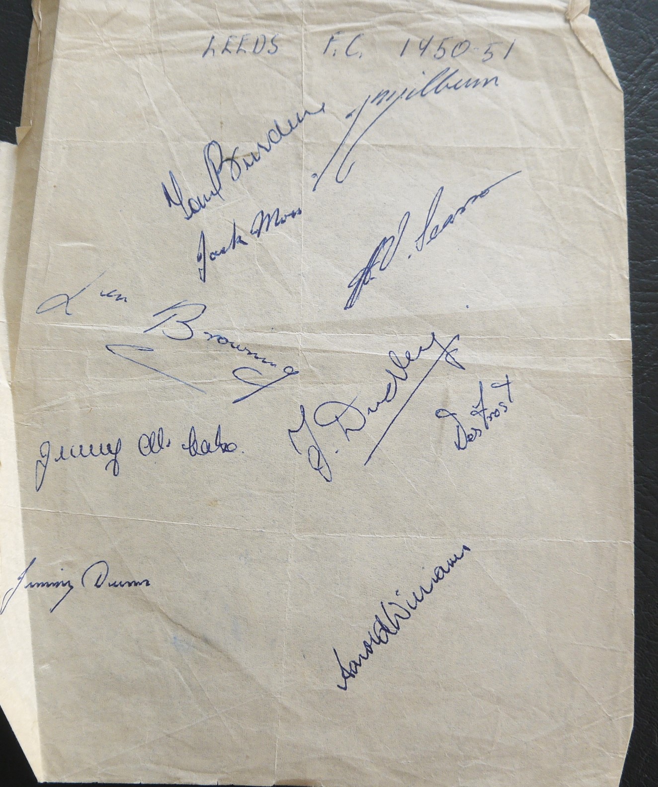 1950-51 LEEDS UNITED AUTOGRAPH PAGE