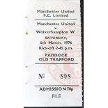 1975-76 MANCHESTER UNITED V WOLVERHAMPTON WANDERERS FA CUP TICKET