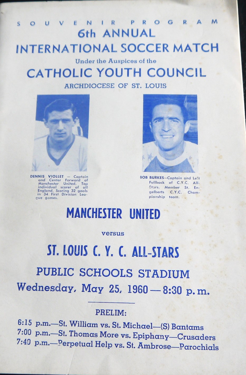 1960 ST LOUIS C.Y.C ALL STARS V MANCHESTER UNITED