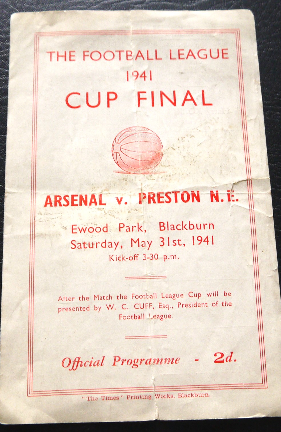 1940-41 WAR CUP FINAL ARSENAL V PRESTON NORTH END PLAYED AT EWOOD PARK BLACKBURN