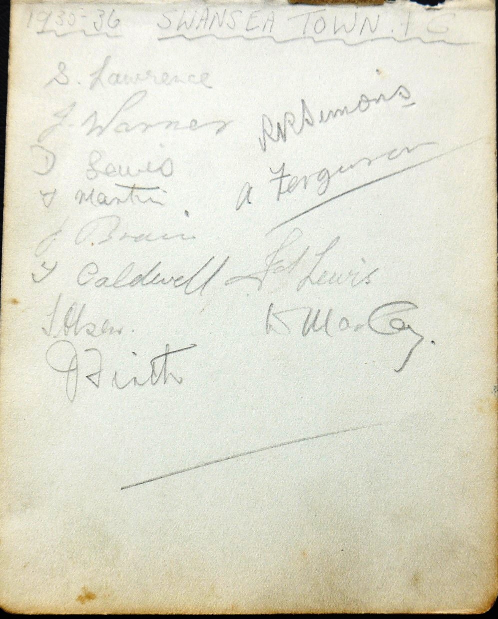 1935-36 SWANSEA TOWN AUTOGRAPH PAGE