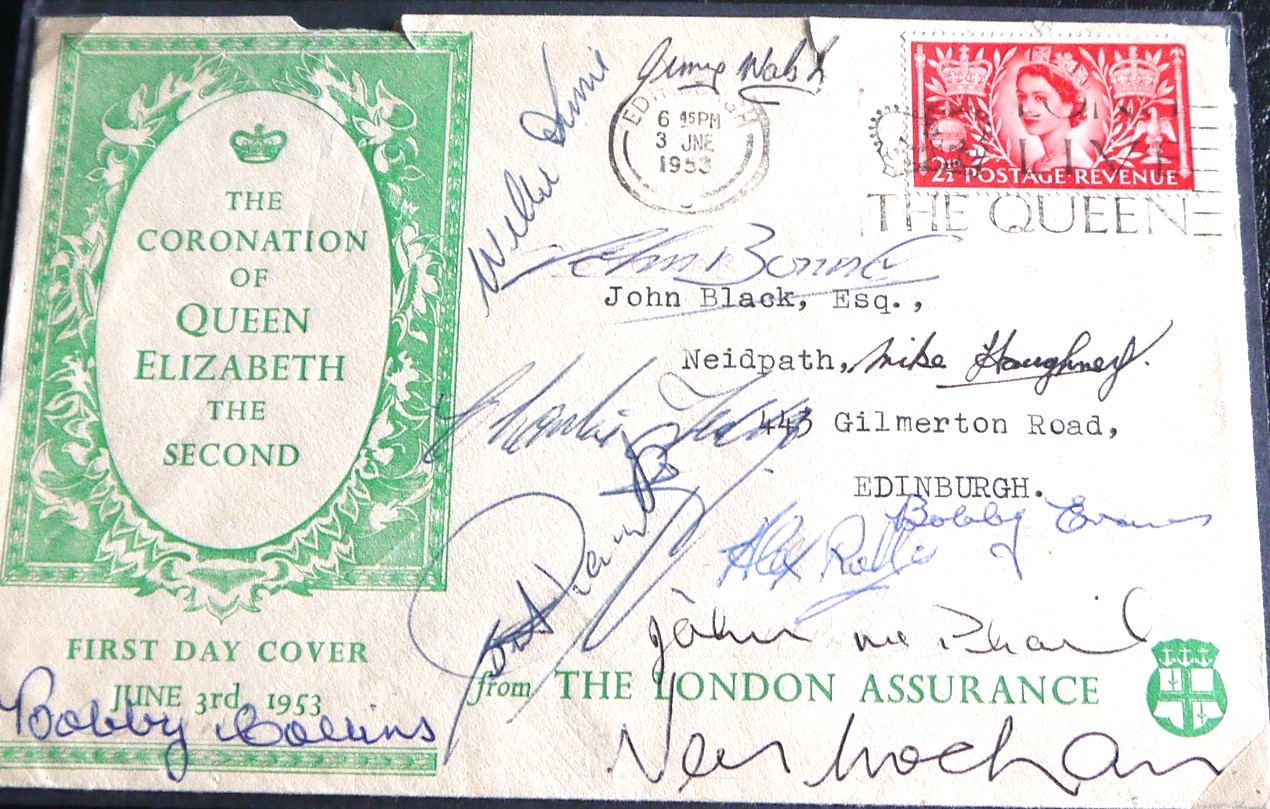 1953 CORONATION CUP CELTIC V HIBERNIAN POSTAL COVER SIGNED BY THE CELTIC TEAM