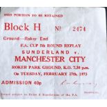 1972-73 SUNDERLAND AFC V MANCHESTER CITY FA CUP REPLAY TICKET