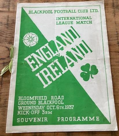 1937 ENGLISH LEAGUE V IRISH LEAGUE AT BLACKPOOL - VIP PROGRAMME WITH RIBBONS