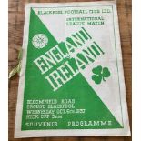 1937 ENGLISH LEAGUE V IRISH LEAGUE AT BLACKPOOL - VIP PROGRAMME WITH RIBBONS