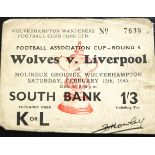 1948-49 WOLVERHAMPTON WANDERERS V LIVERPOOL FA CUP TICKET