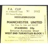 1971-72 MIDDLESBROUGH V MANCHESTER UNITED FA CUP 5TH ROUND REPLAY TICKET