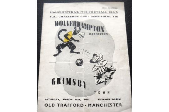 1939 FA CUP SEMI-FINAL GRIMSBY TOWN V WOLVERHAMPTON WANDERERS AT MANCHESTER UNITED - Image 1 of 2