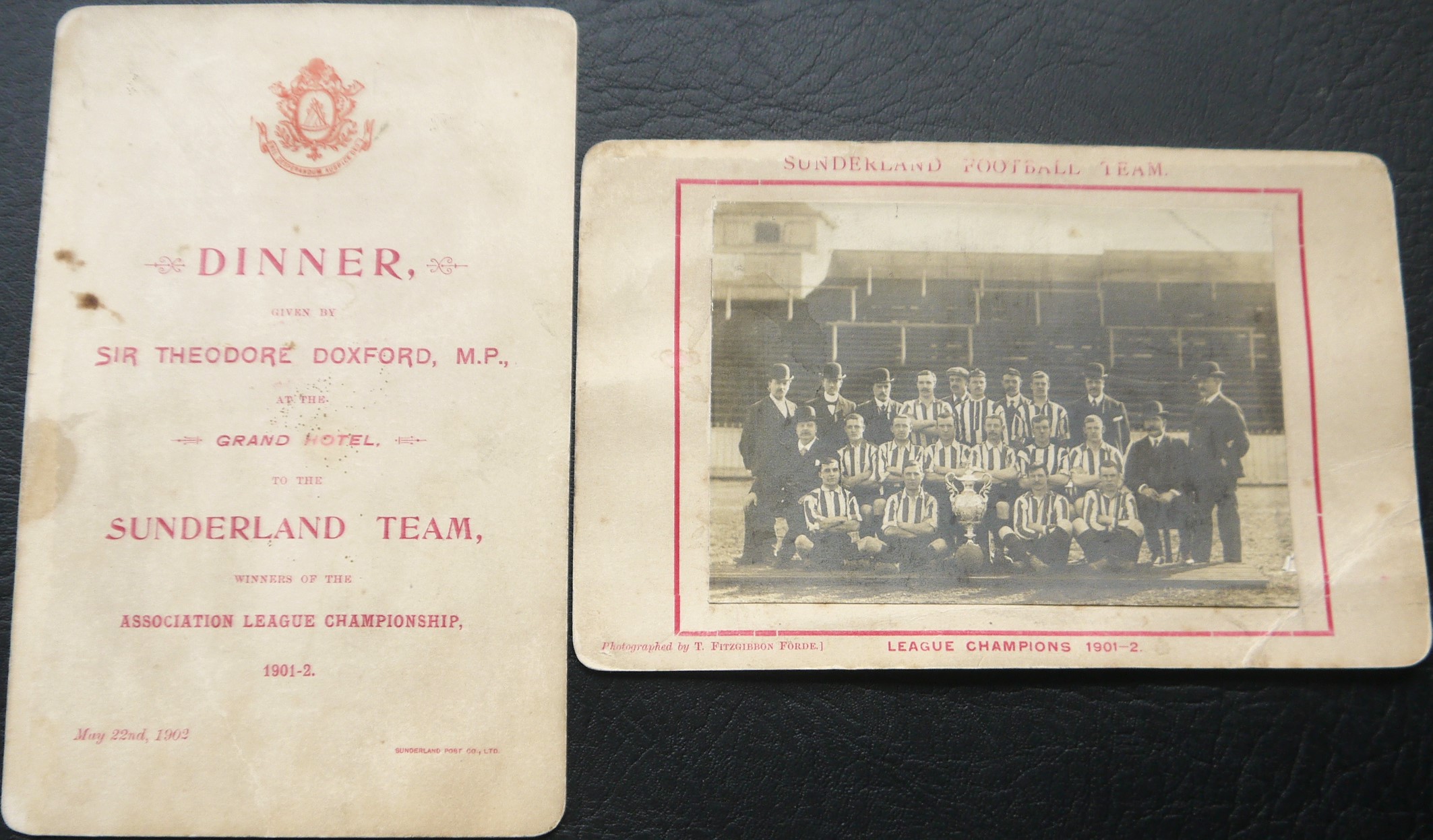 SUNDERLAND AFC 1901-02 CHAMPIONSHIP MENU