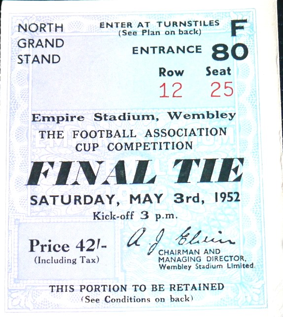 1952 FA CUP FINAL ARSENAL V NEWCASTLE UNITED TICKET