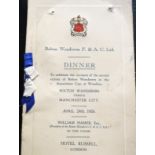 BOLTON WANDERERS 1926 FA CUP FINAL MENU SIGNED BY THE CAPTAIN JOE SMITH
