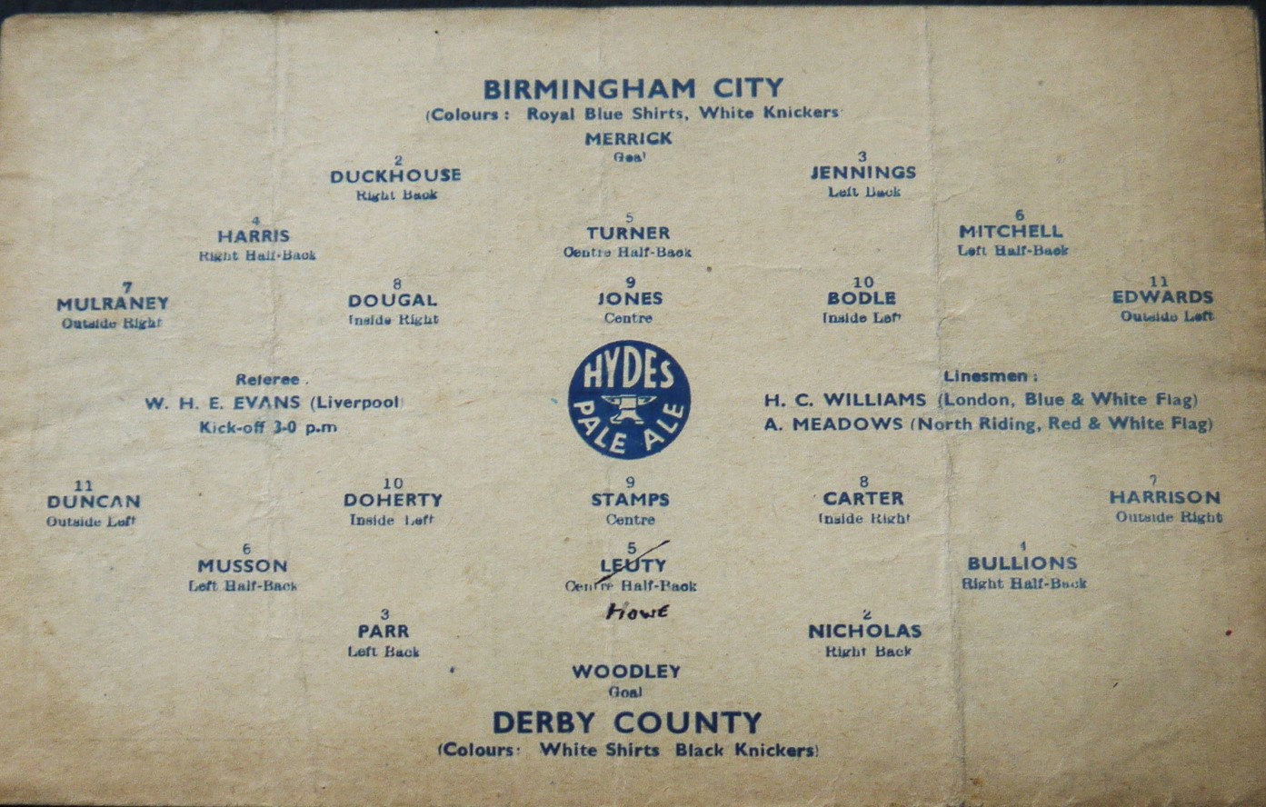 1945-46 FA CUP SEMI-FINAL REPLAY BIRMINGHAM CITY V DERBY COUNTY - Bild 2 aus 2