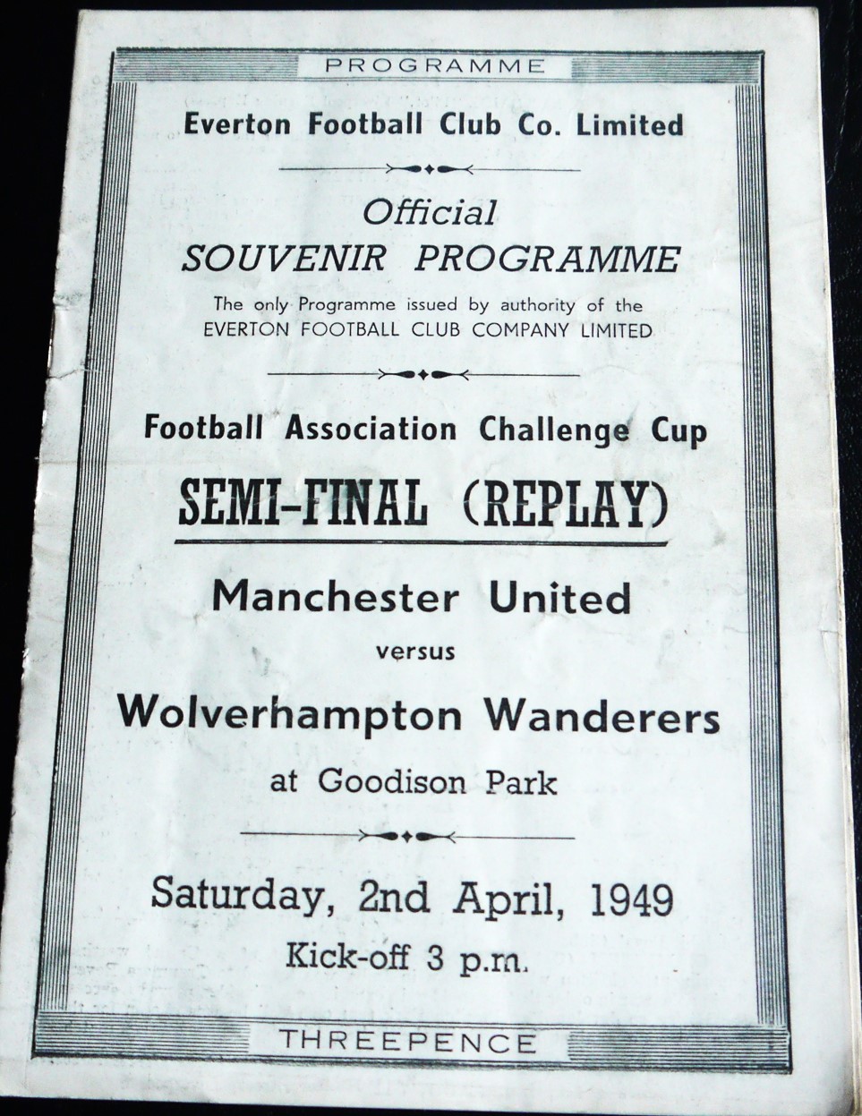 1949 FA CUP SEMI-FINAL REPLAY MANCHESTER UNITED V WOLVERHAMPTON WANDERERS