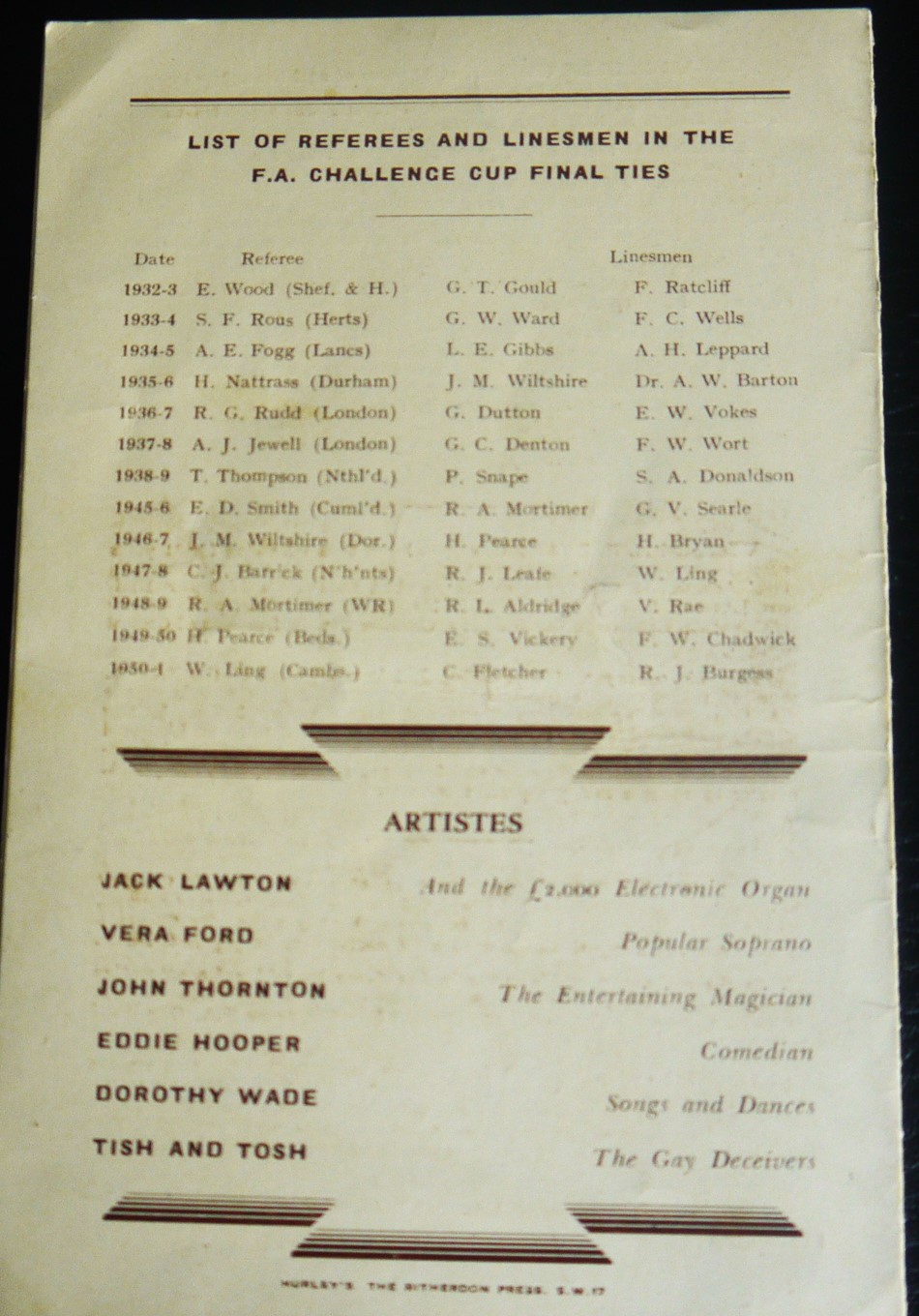 1952 FA CUP FINAL ARSENAL V NEWCASTLE UNITED EVE - OF - RALLY PROGRAMME - Image 2 of 2