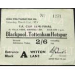 1953 FA CUP SEMI-FINAL BLACKPOOL V TOTTENHAM HOTSPUR TICKET