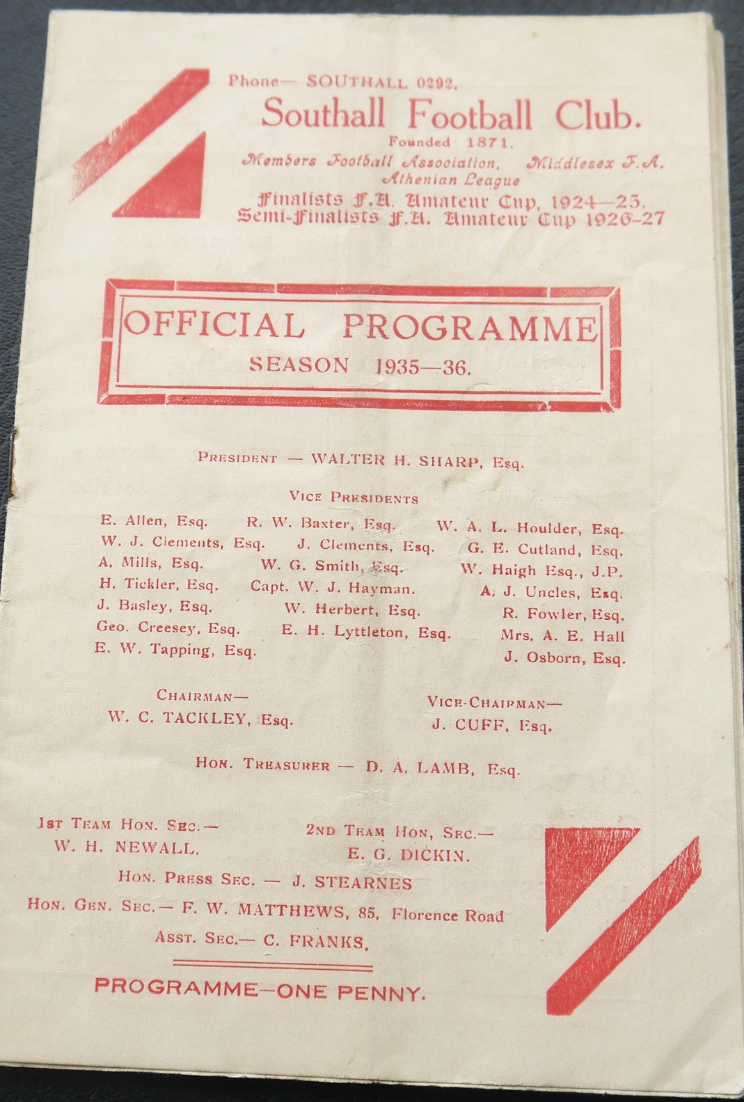 1935-36 SOUTHALL V SWINDON TOWN FA CUP