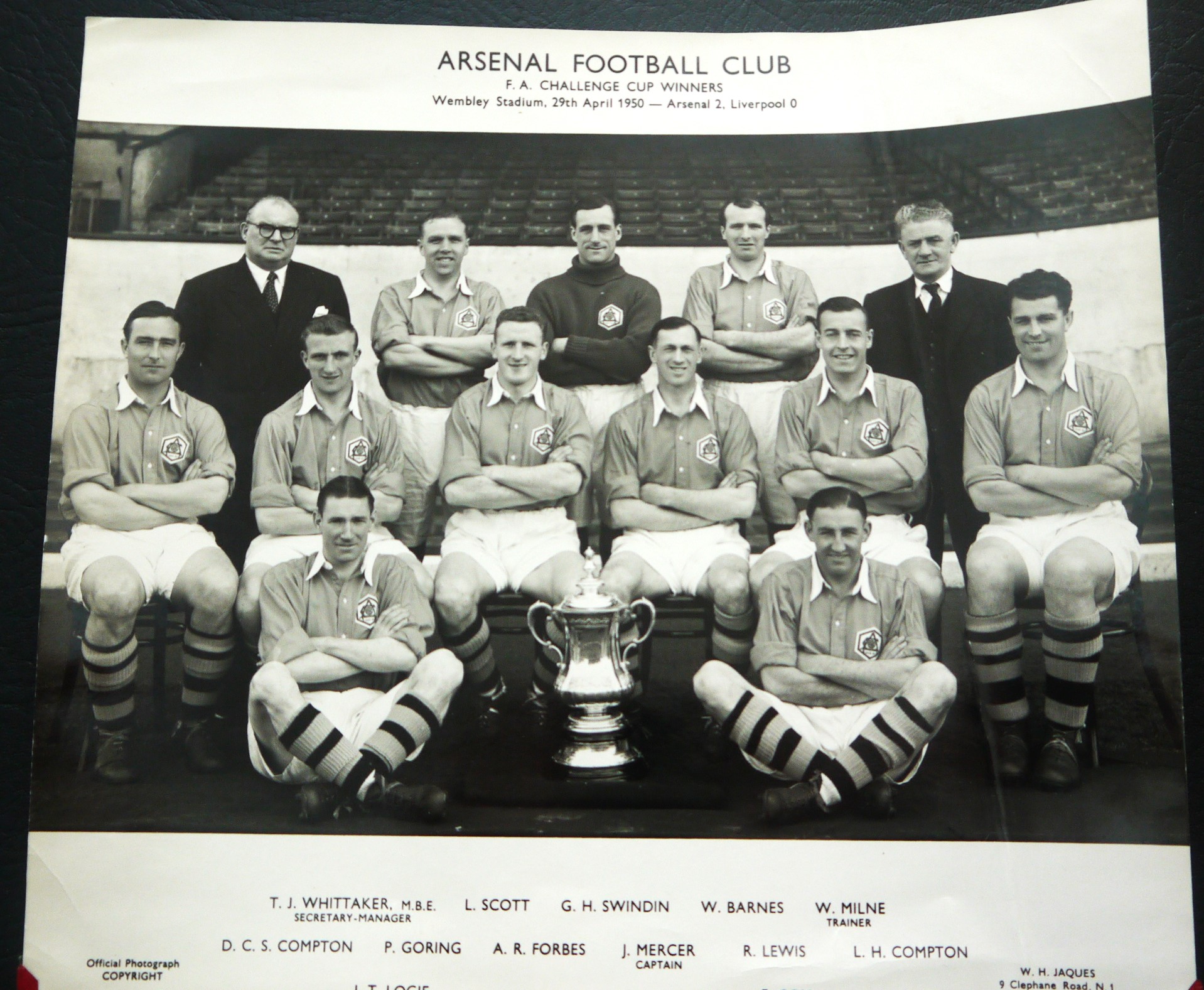 1950 ARSENAL OFFICIAL PHOTO OF THE FA CUP WINNING TEAM