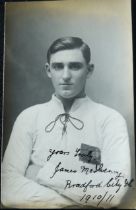 BRADFORD CITY ORIGINAL 1910-11 AUTOGRAPHED POSTCARD OF JAMES McLLVENNY