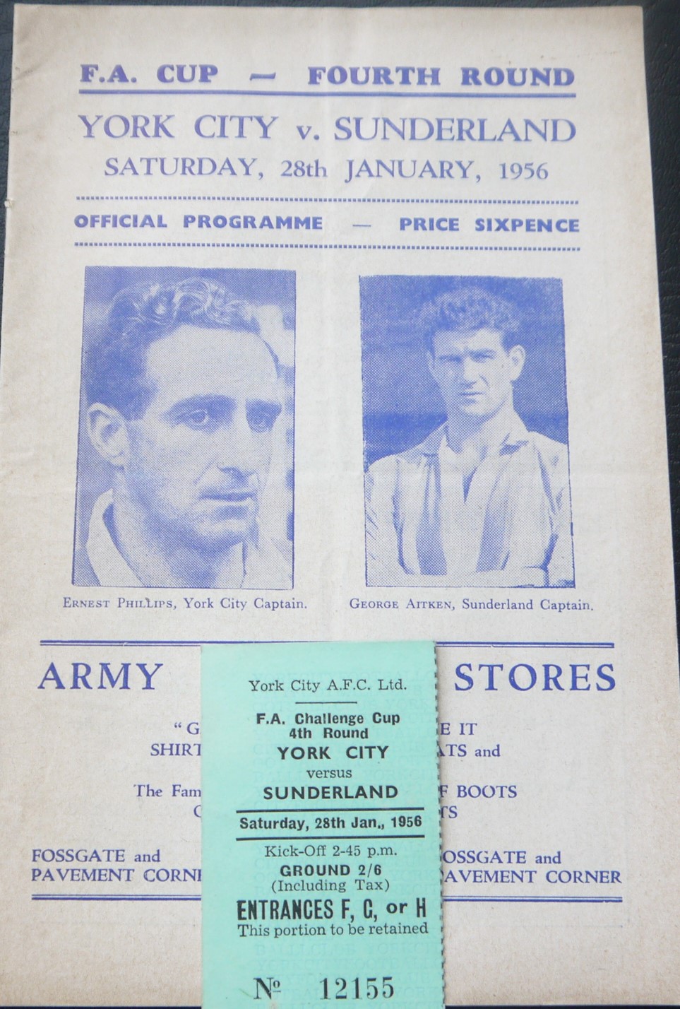 1955-56 YORK CITY V SUNDERLAND FA CUP PROGRAMME & TICKET