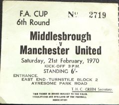 1969-1970 MIDDLESBROUGH V MANCHESTER UNITED FA CUP 6TH ROUND TICKET