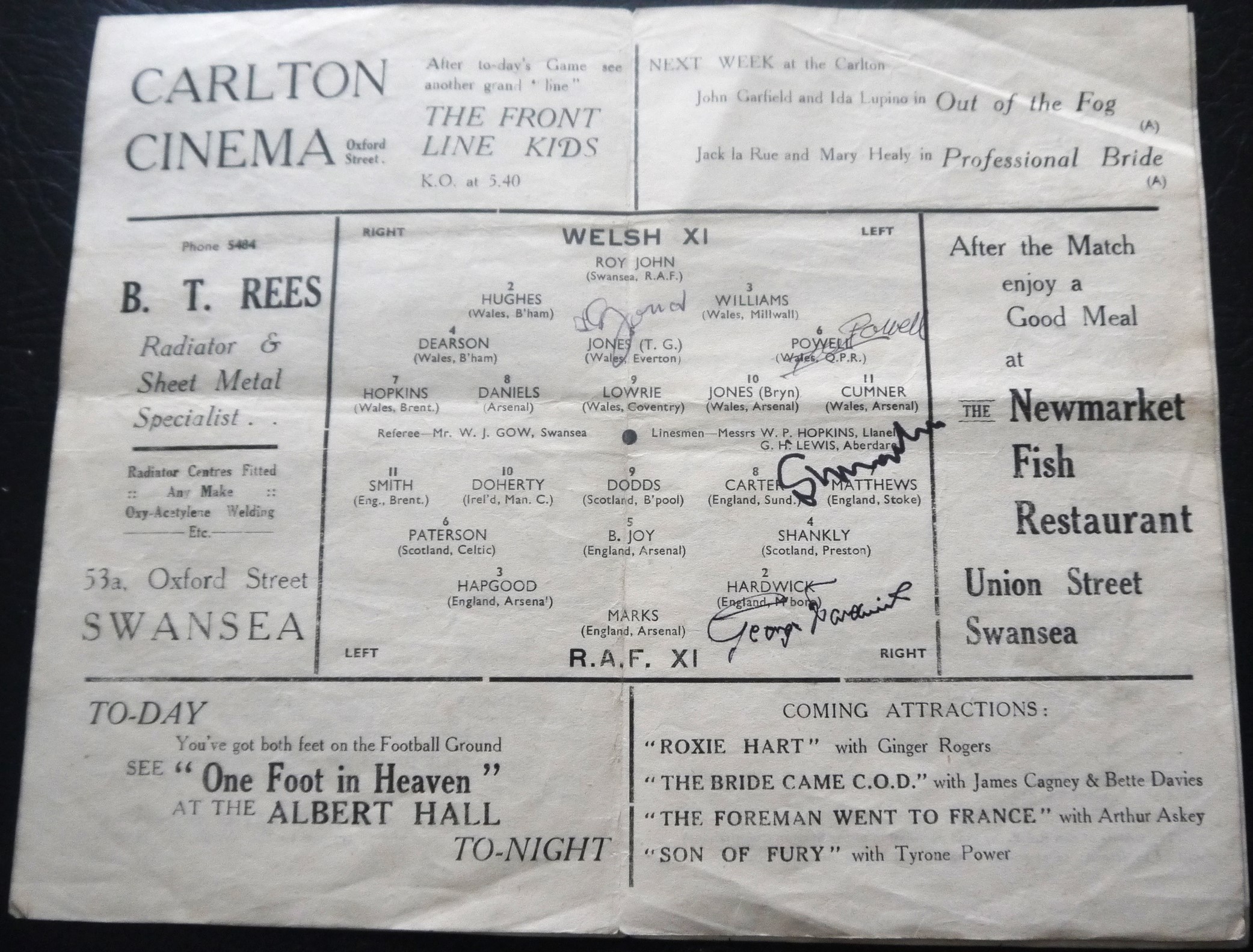 1942 WALES V RAF PLAYED AT SWANSEA AUTOGRAPHED PROGRAMME - Bild 2 aus 2