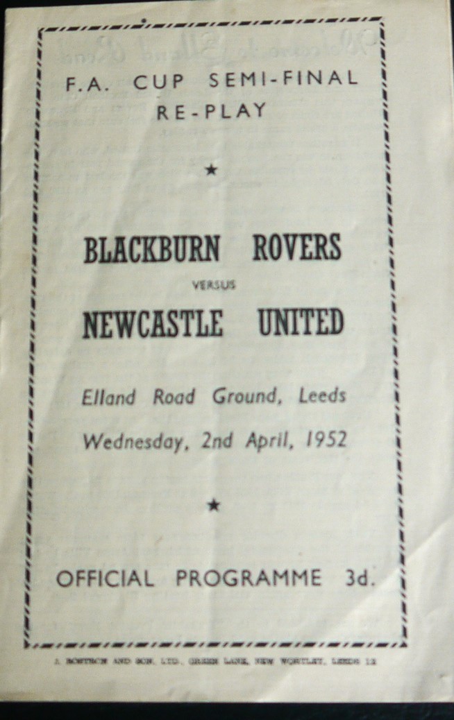 1952 FA CUP SEMI-FINAL REPLAY BLACKBURN ROVERS V NEWCASTLE UNITED