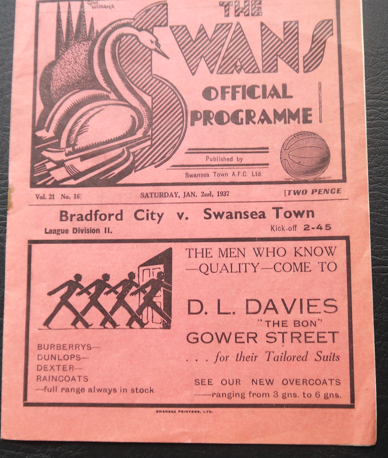 1936-37 SWANSEA TOWN V BRADFORD CITY