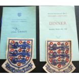 1954-55 ENGLAND SHIRT BADGES & MENUS - FROM BISHOP AUCKLAND'S DEREK LEWIN