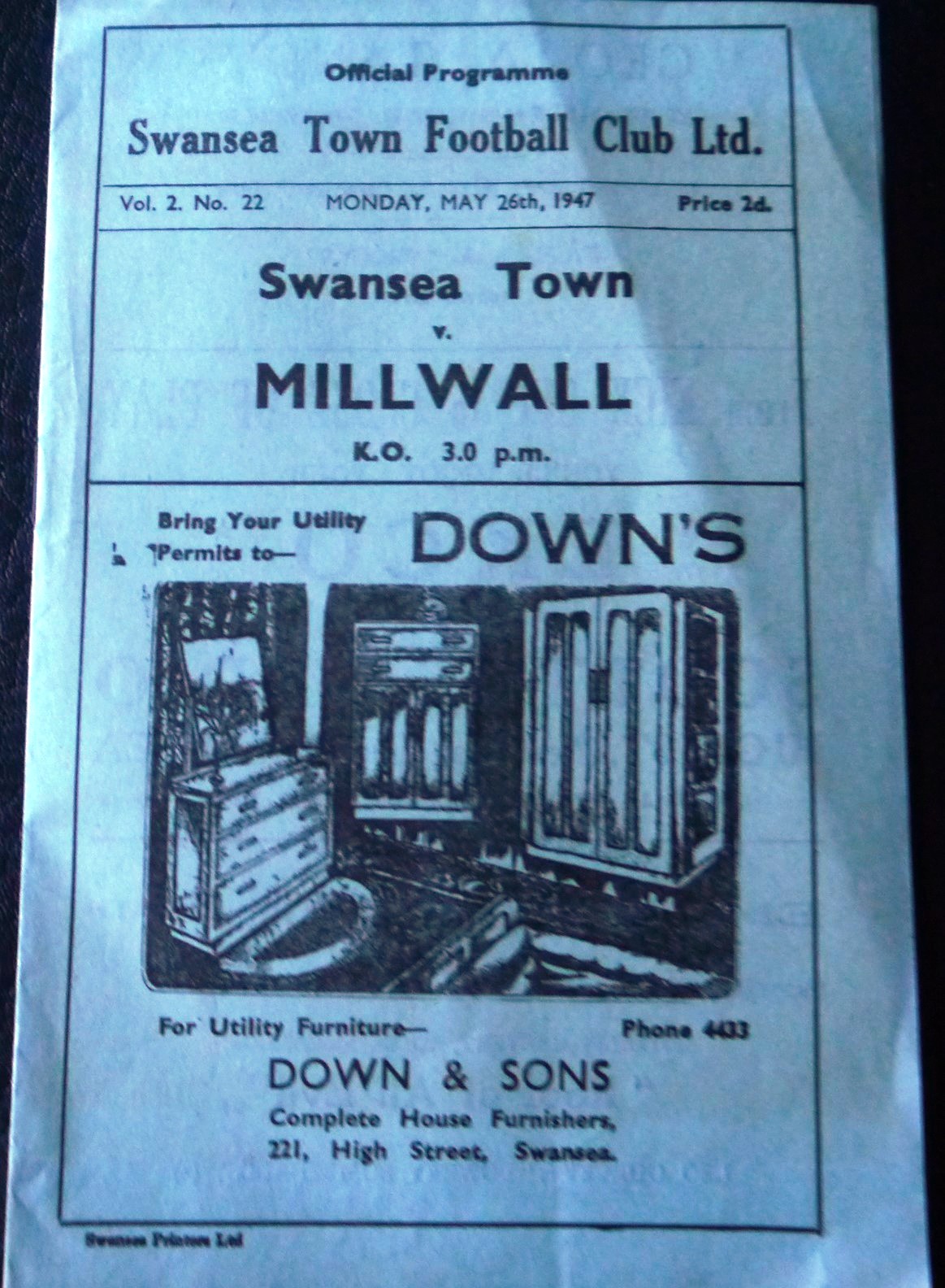 1946-47 SWANSEA TOWN V MILLWALL