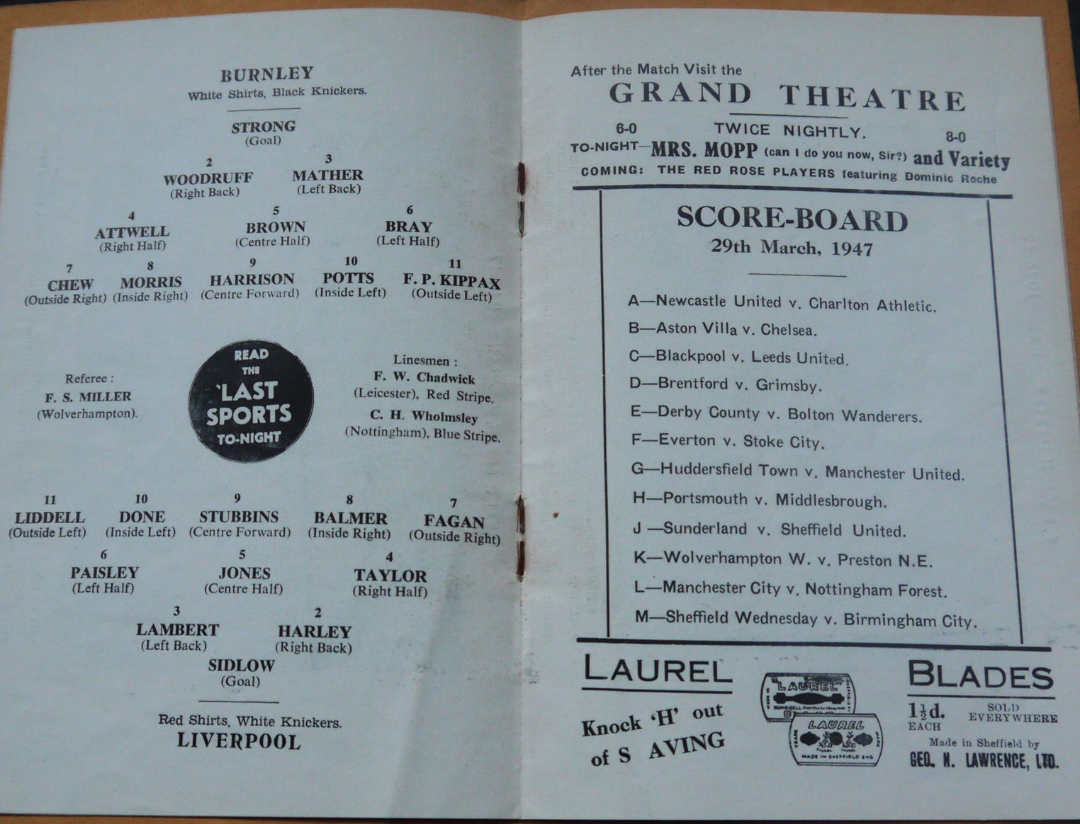 1946-47 FA CUP SEMI-FINAL BURNLEY V LIVERPOOL PLAYED AT BLACKBURN ROVERS - Bild 2 aus 2