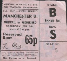 1971-72 MANCHESTER UNITED V MIDDLESBROUGH FA CUP 5TH ROUND TICKET